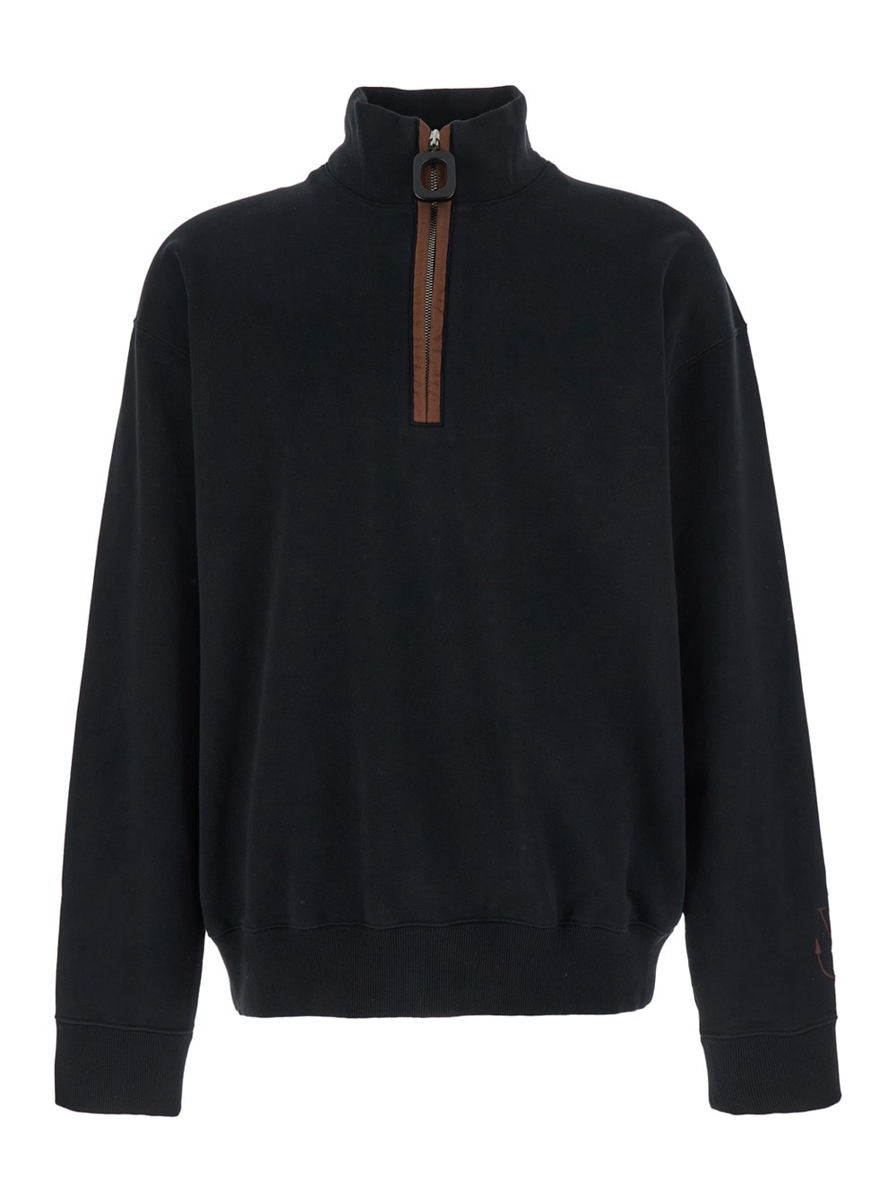 J. W. Anderson Black Sweatshirt With Front Zip And Embroidered Logo On The Sleeve In Cotton Man