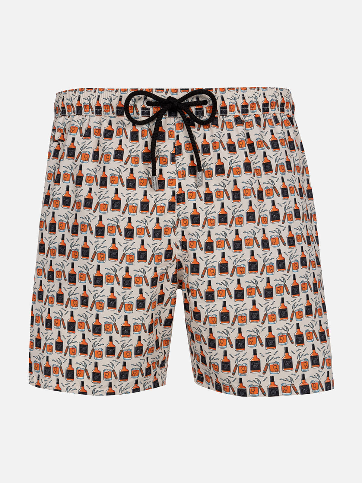 MC2 Saint Barth Man Lightweight Fabric Swim-shorts Lighting Micro Fantasy With Whisky And Cigars Print