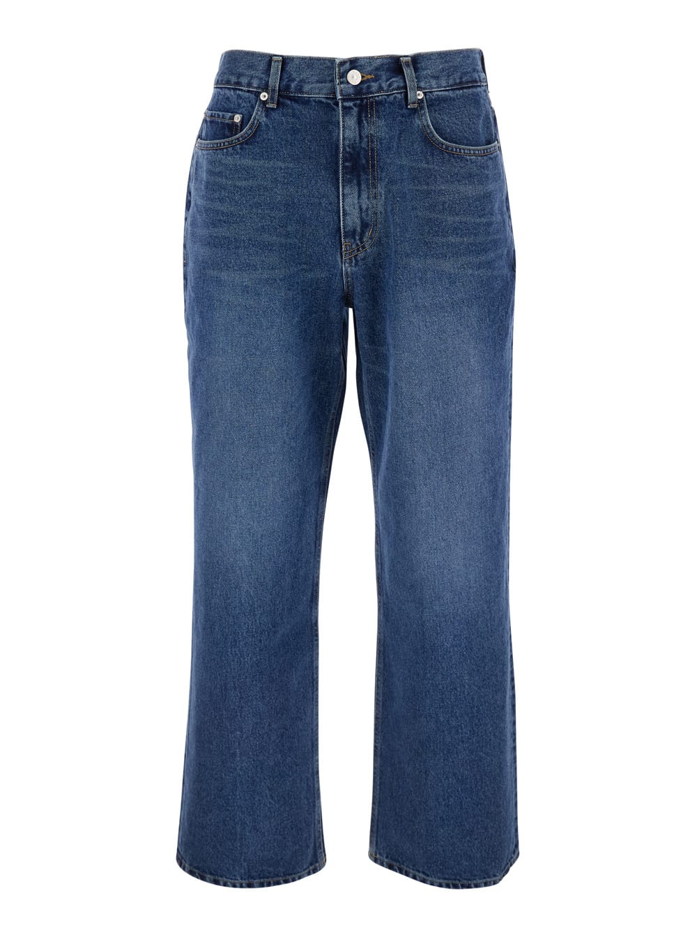 Dunst Blue Five Pocket Jeans With Logo Patch On The Back In Denim Man