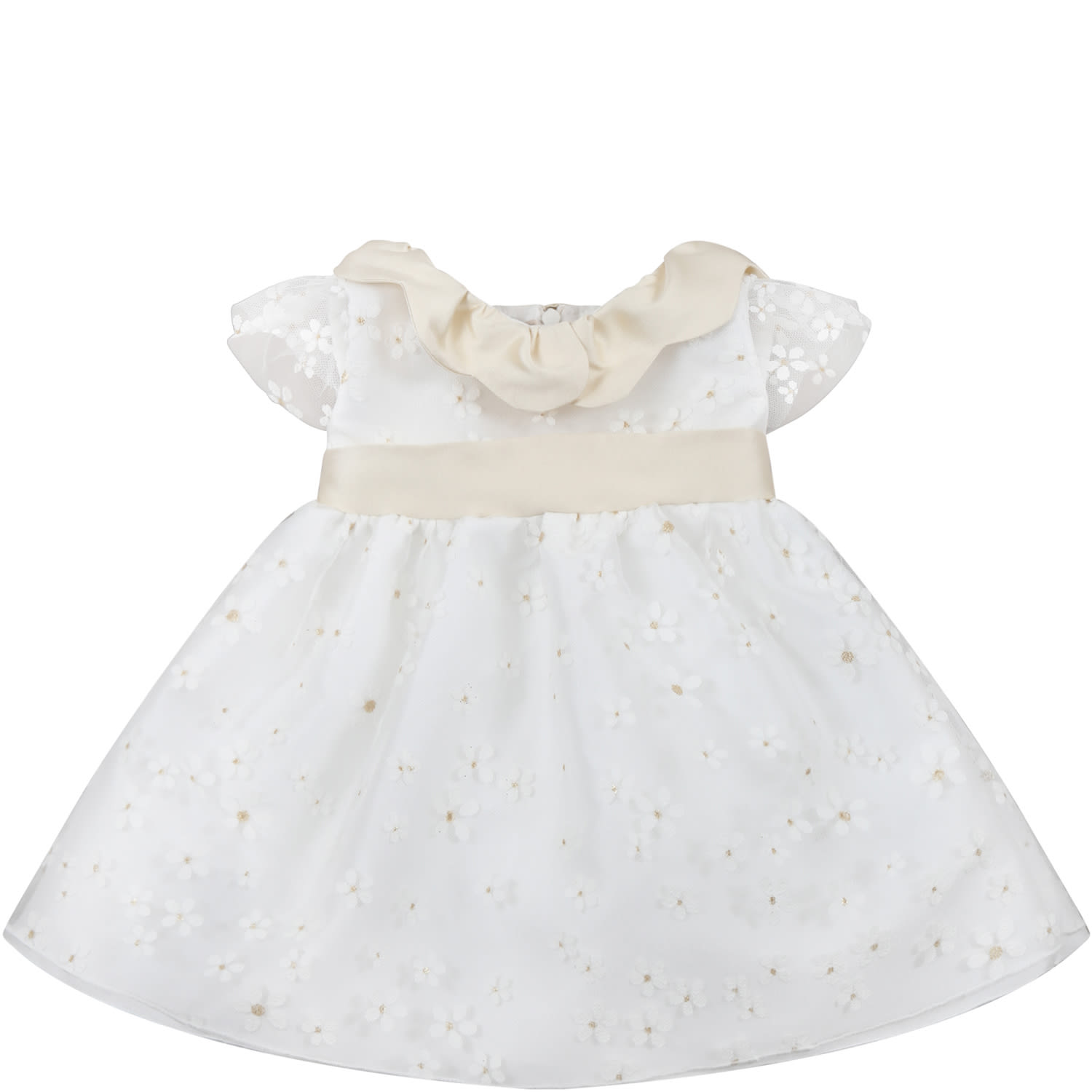 La stupenderia White Sleeveless Dress For Baby Girl With Daisies