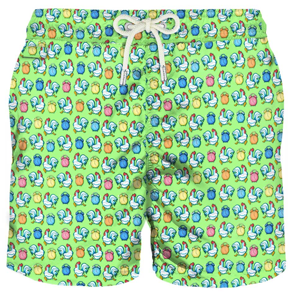 MC2 Saint Barth Light Fabric Man Swim Shorts Roosters Print
