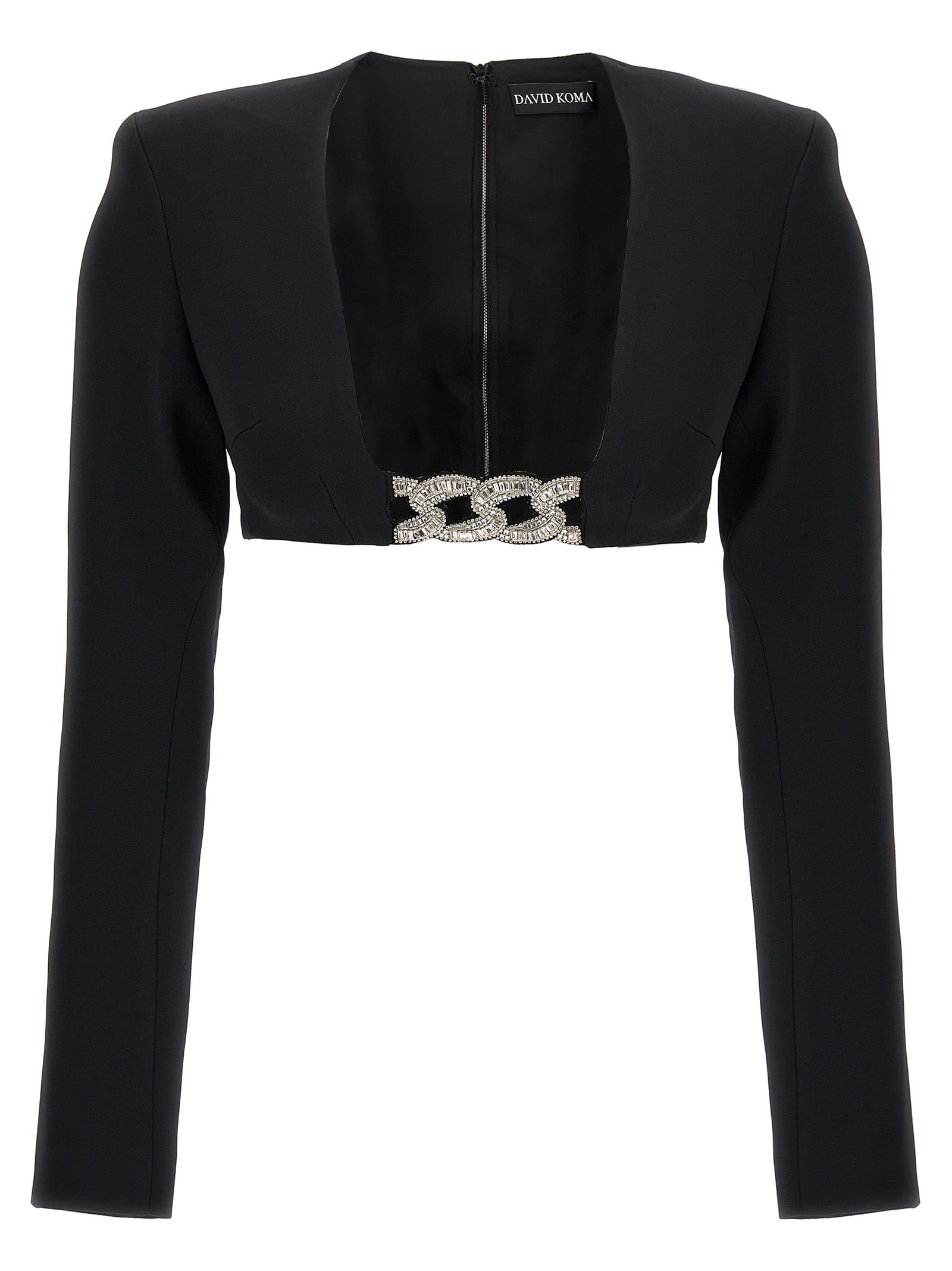 David Koma Top 3d Crystsal Chain And Square Neck