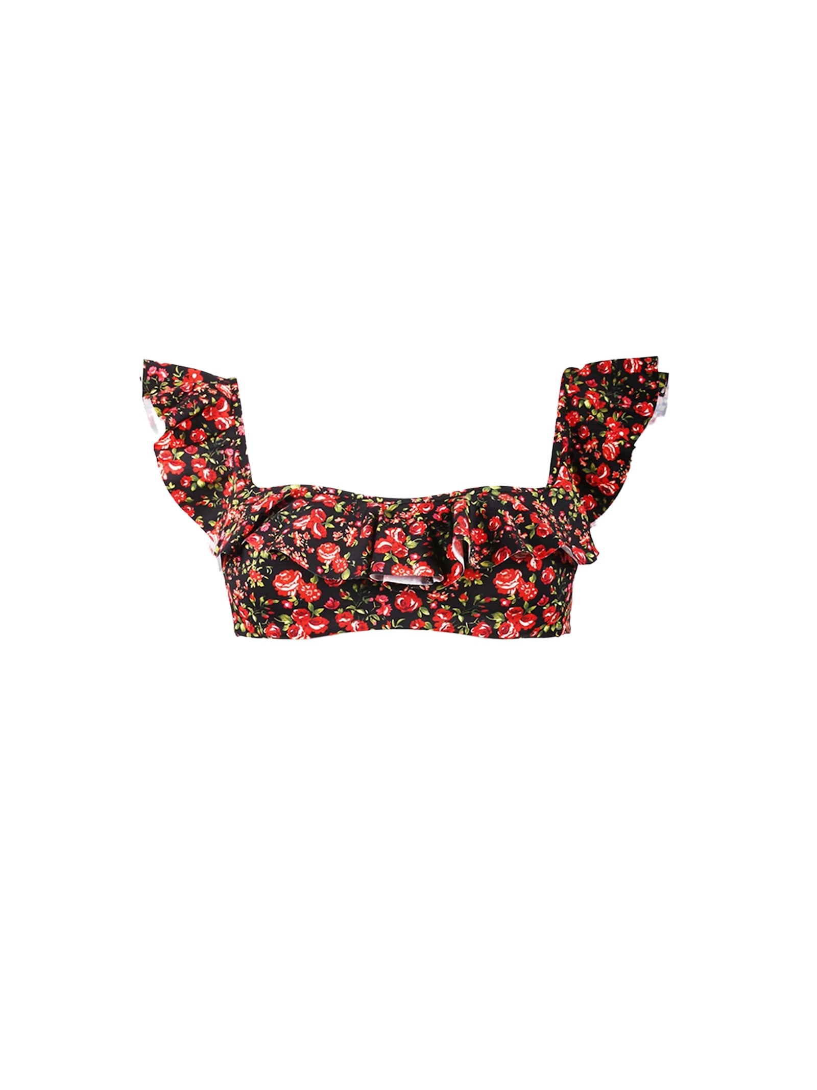 MC2 Saint Barth Ruffled Bandeau Top With Flower Print