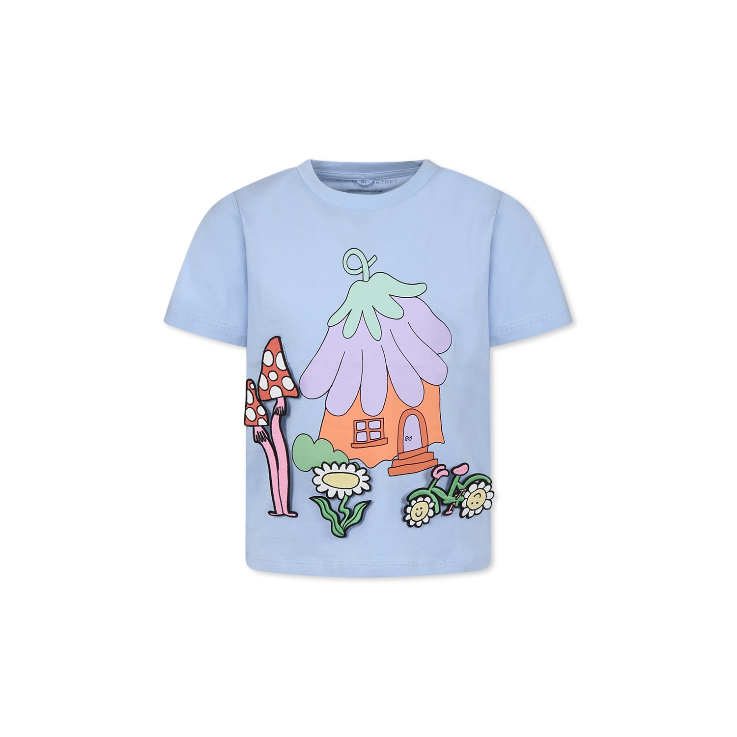 Stella McCartney Kids Light Blue T-shirt For Girl With House Print