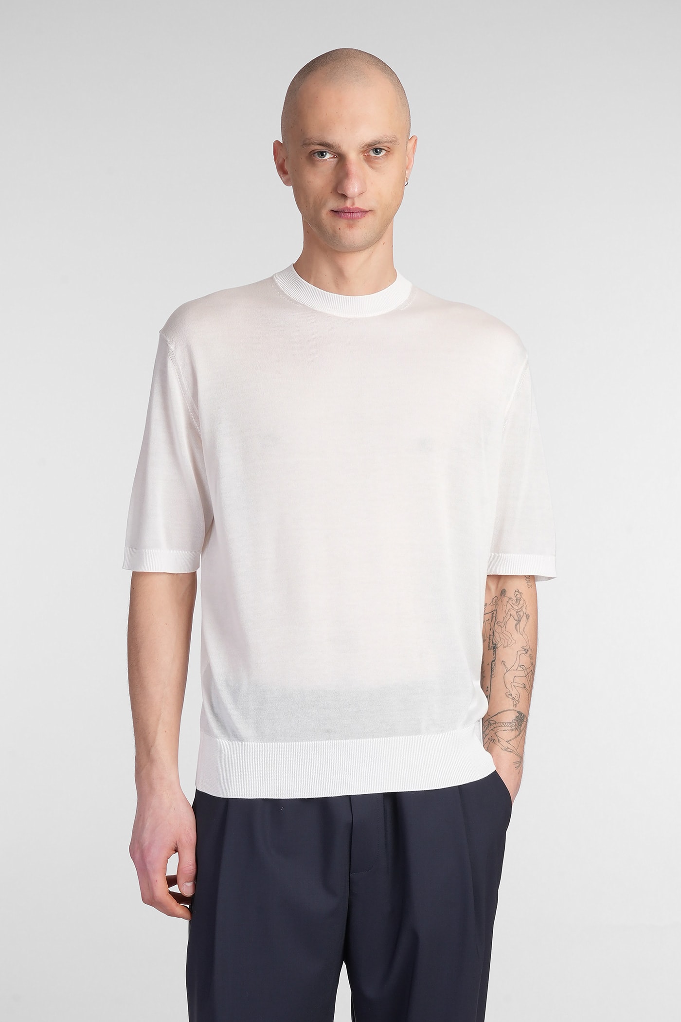 Laneus T-shirt In Beige Wool And Polyester