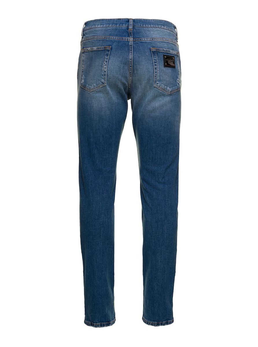 Blue Distressed Slim-Fit Jeans In Cotton Denim Man Dolce & Gabbana