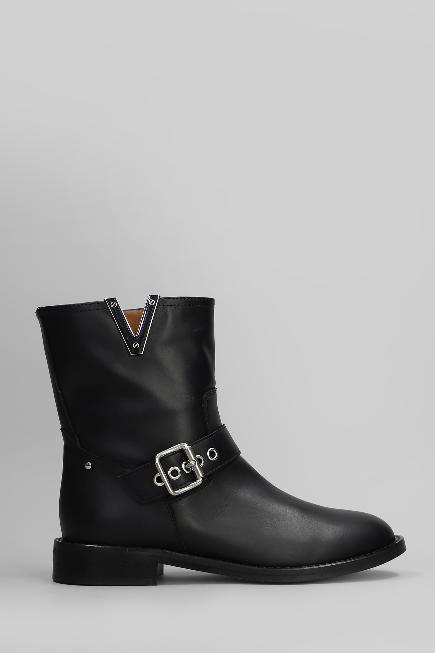 Via Roma 15 Low Heels Ankle Boots In Black Leather