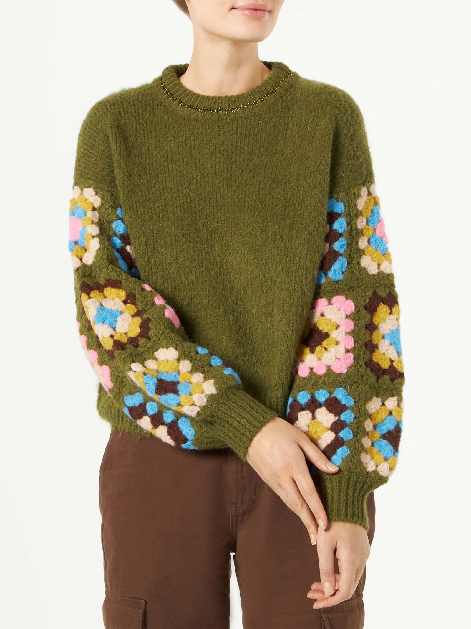 MC2 Saint Barth Woman Ultra Soft Crewneck With Handmade Crochet Sleeves