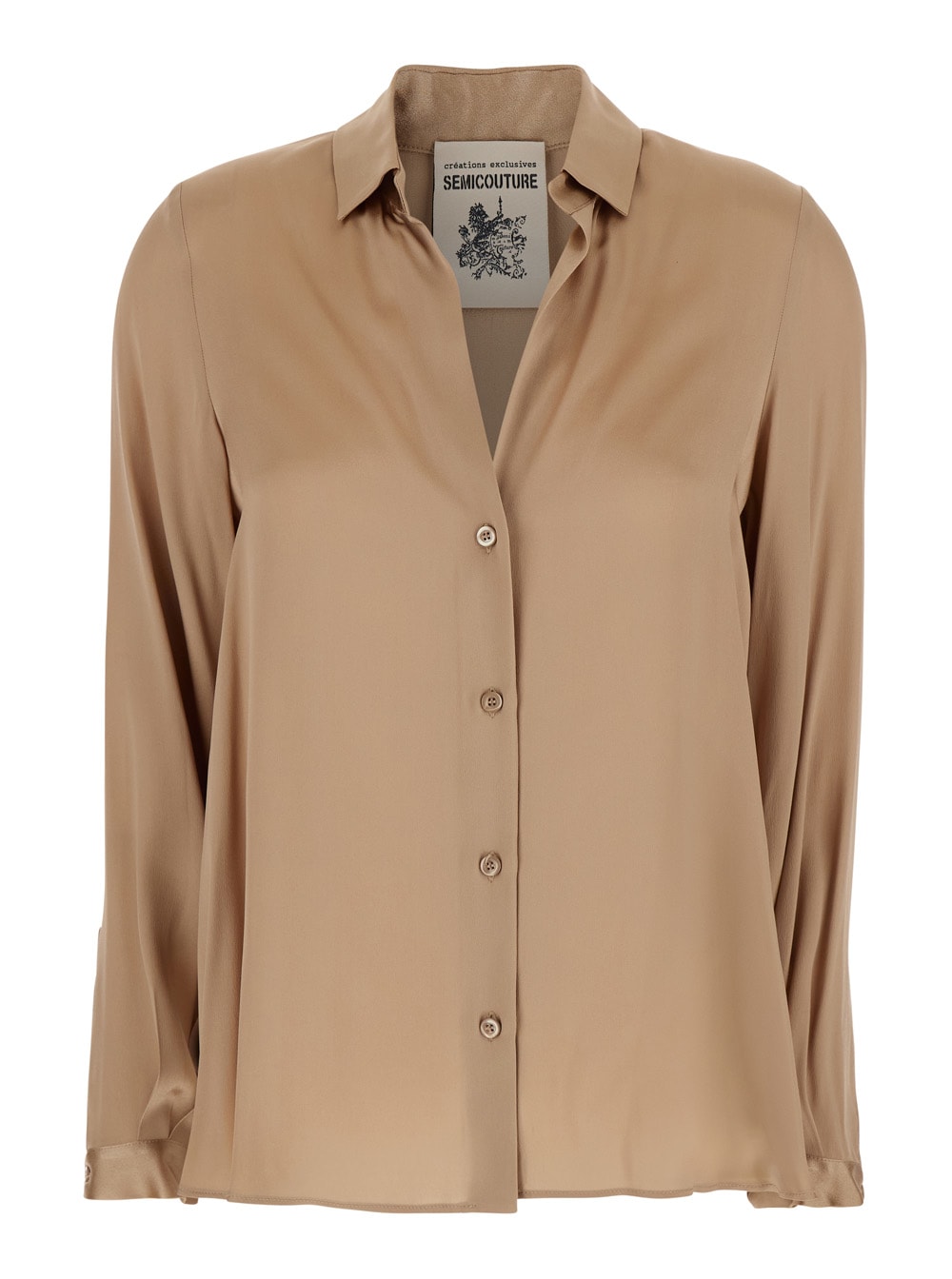 SEMICOUTURE Beige Shirt With Classic Collar And Button Closure In Silk Blend Woman