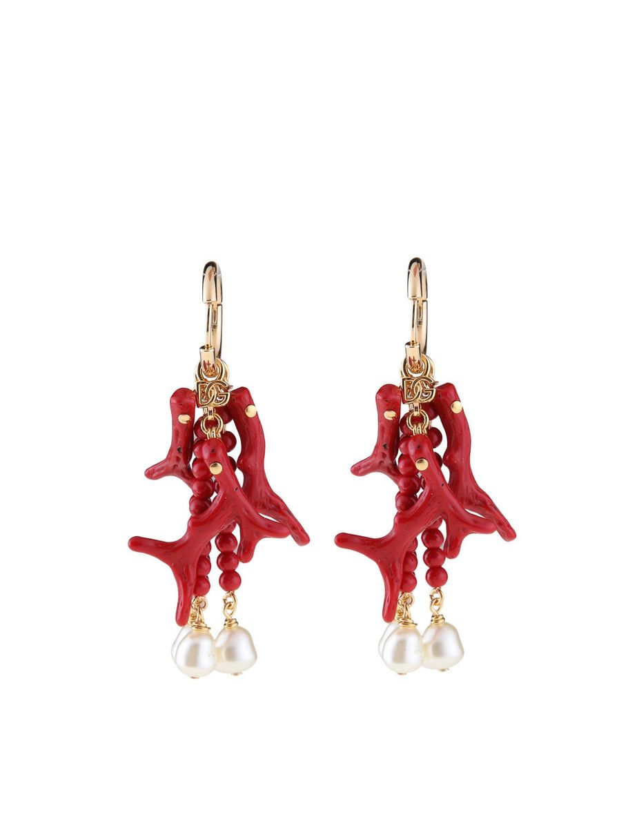 Dolce & Gabbana Creole Earrings With Coral Branches And Pearls
