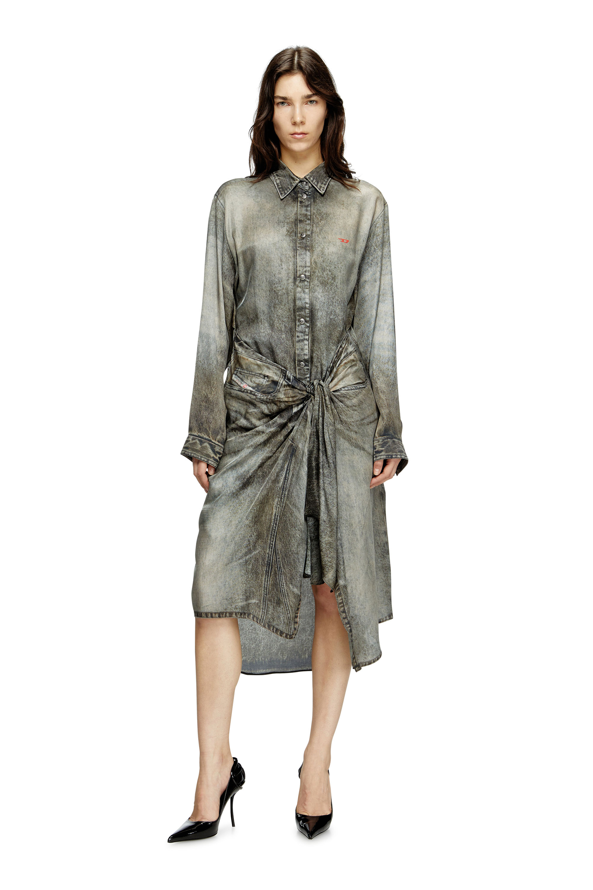Diesel - Wrap dress in denim-look viscose - Dresses - Woman - Grey