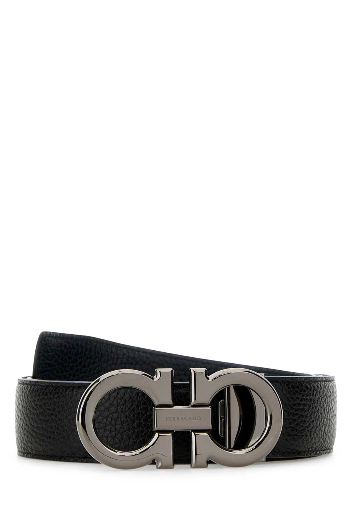 Ferragamo Black Leather Reversibile Belt