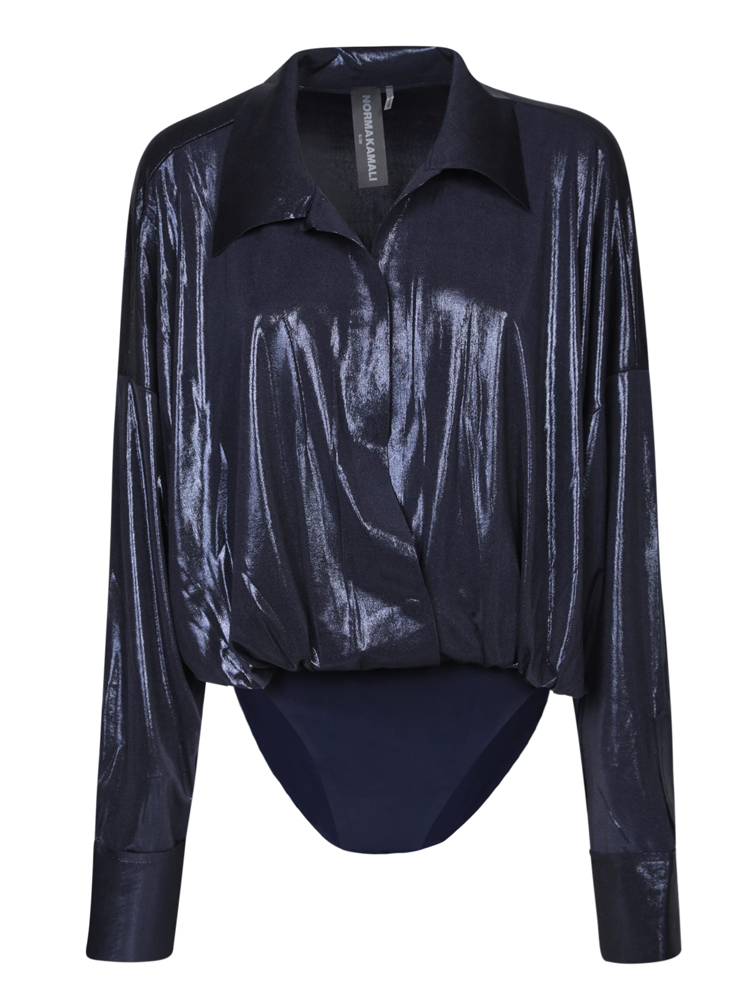 Norma Kamali Metallic Blue Boyfriend Body Shirt