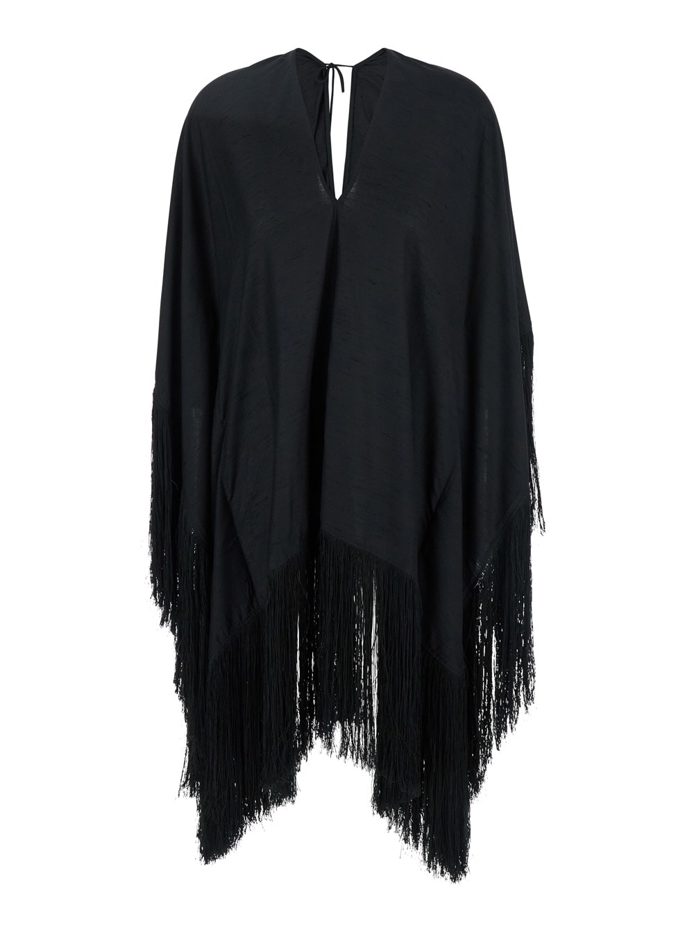 Taller Marmo Black Kaftan With V Neck And Scarf Detail In Viscose Blend Woman