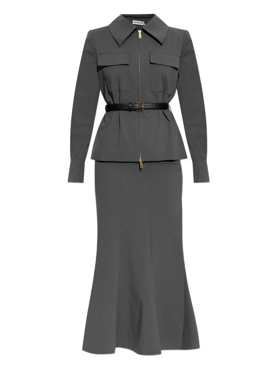 Self-Portrait Grey Twill Midi Dress Clothing