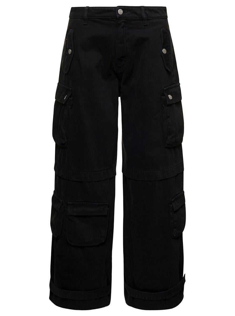 'Rosalia' Black Low Waisted Cargo Jeans With Patch Pockets In Cotton Denim Woman