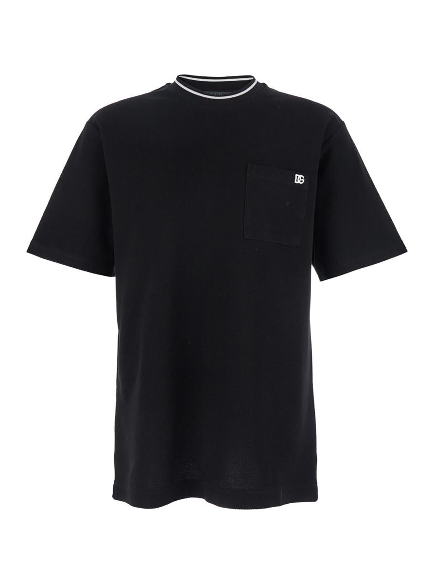 Black Crewneck T-Shirt With Logo Embroidery On The Front In Cotton Man