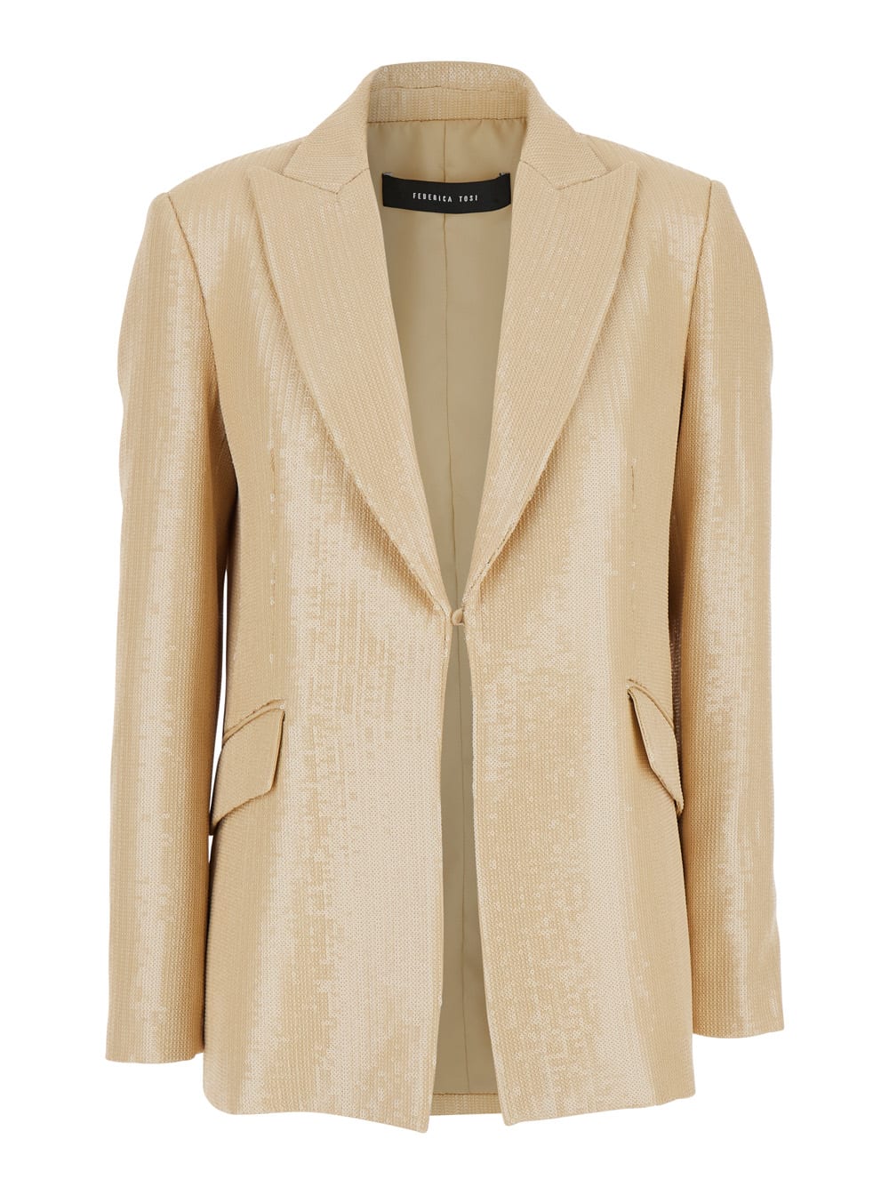 Federica Tosi Beige Jacket With All-over Sequins In Tech Fabric Woman