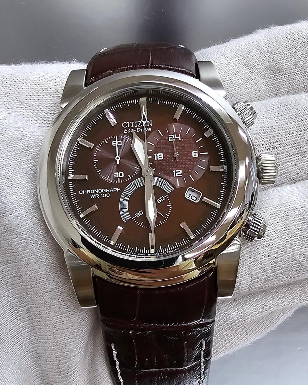 CITIZEN Chandler Eco-Drive 42 MM Brown Dial Leather Men's Watch AT0550-11X