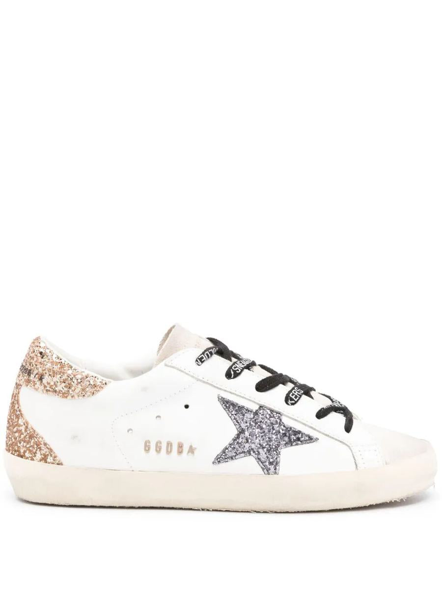 Golden Goose "Super Star" Leather Upper Glitter Star Heel And Spur Metal Lettering Shoes