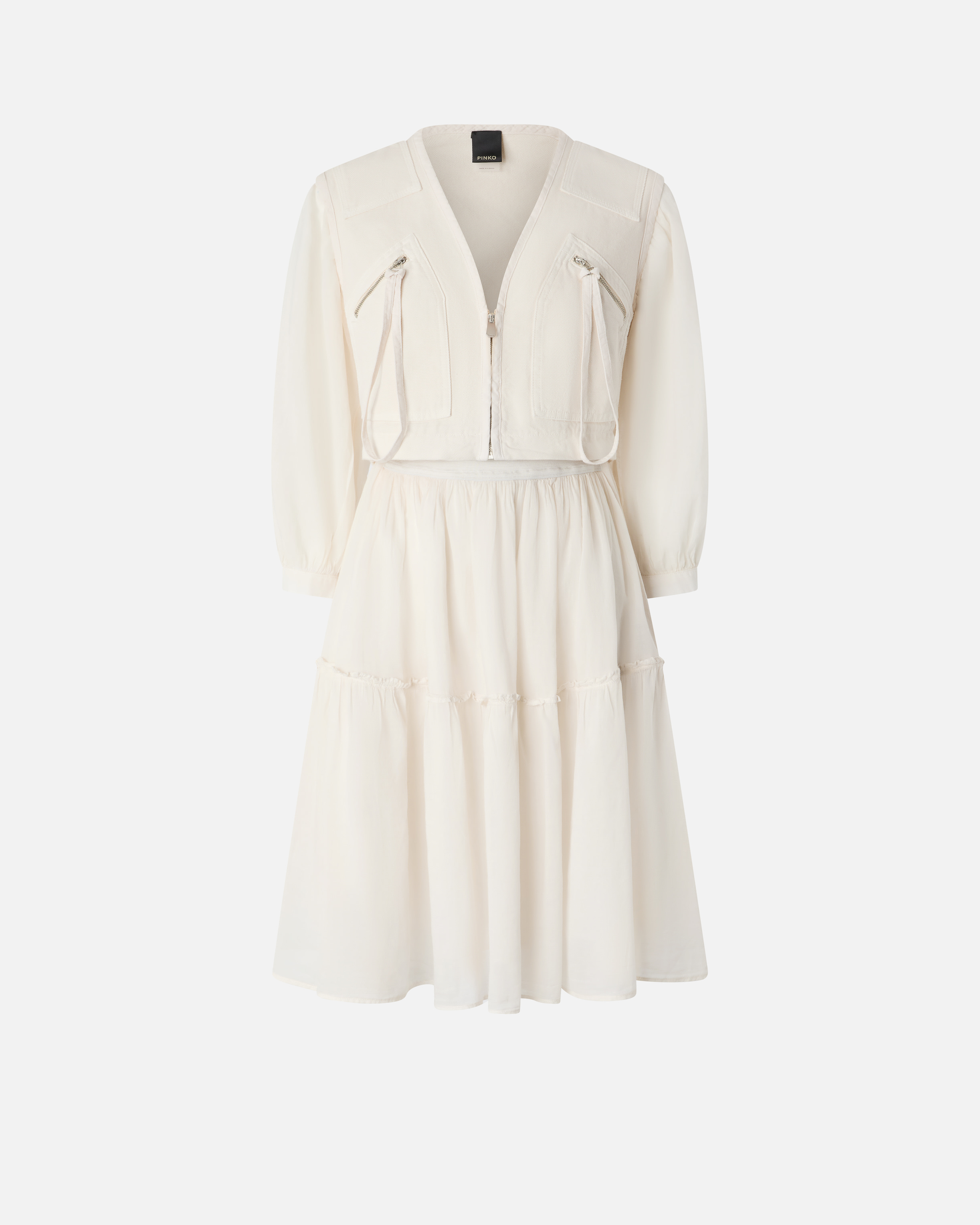 Pinko, Mini-robe effet deux pièces avec jupe fluide, Blanc cygne, 36