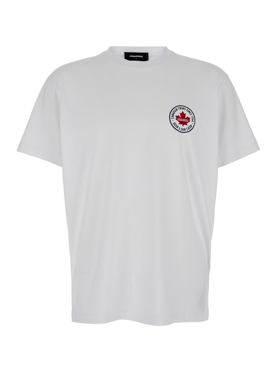White T-Shirt With Chest Logo Application In Cotton Man