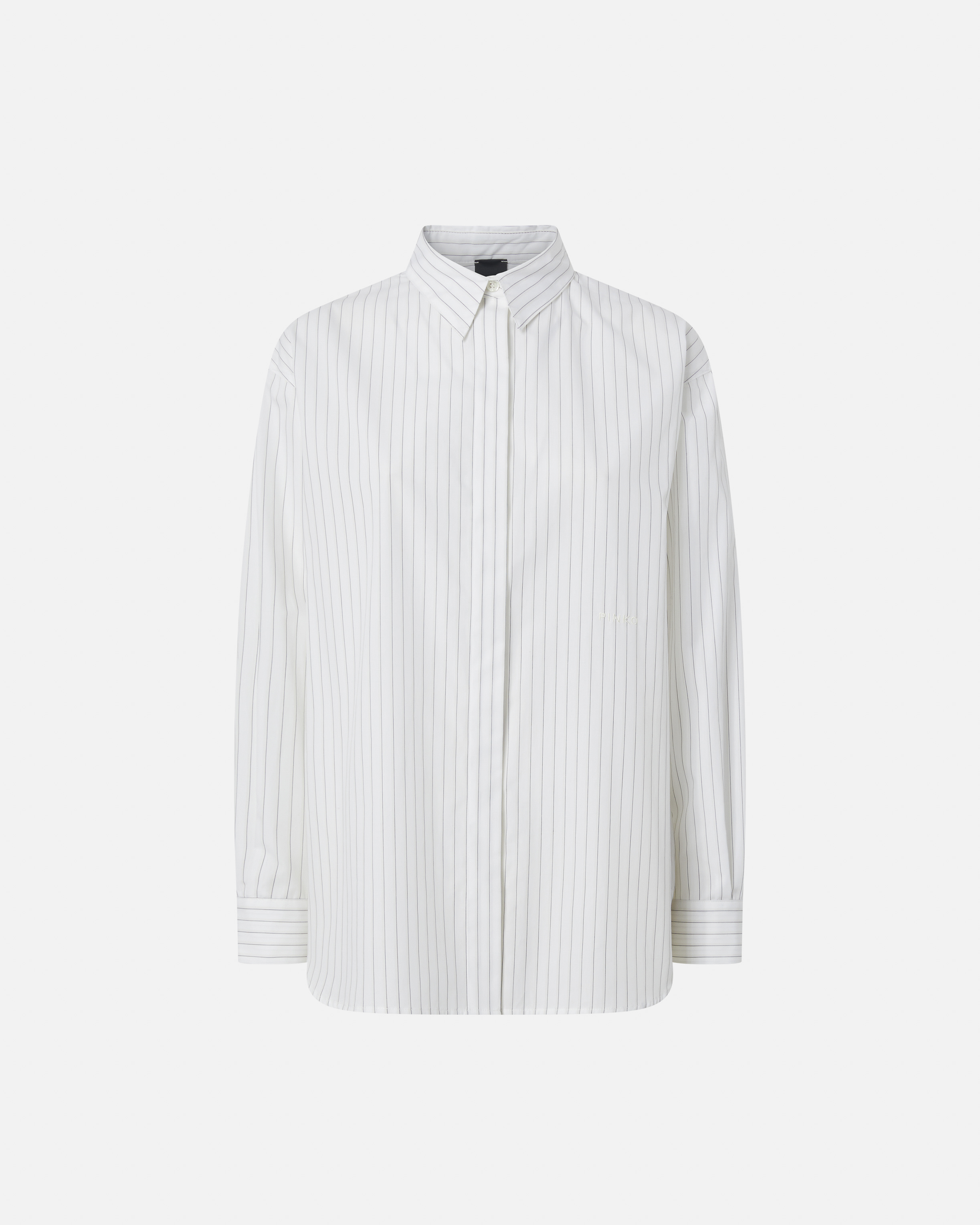 Pinko, Chemise oversize en popeline à rayures, Blanc/noir/beige, 36