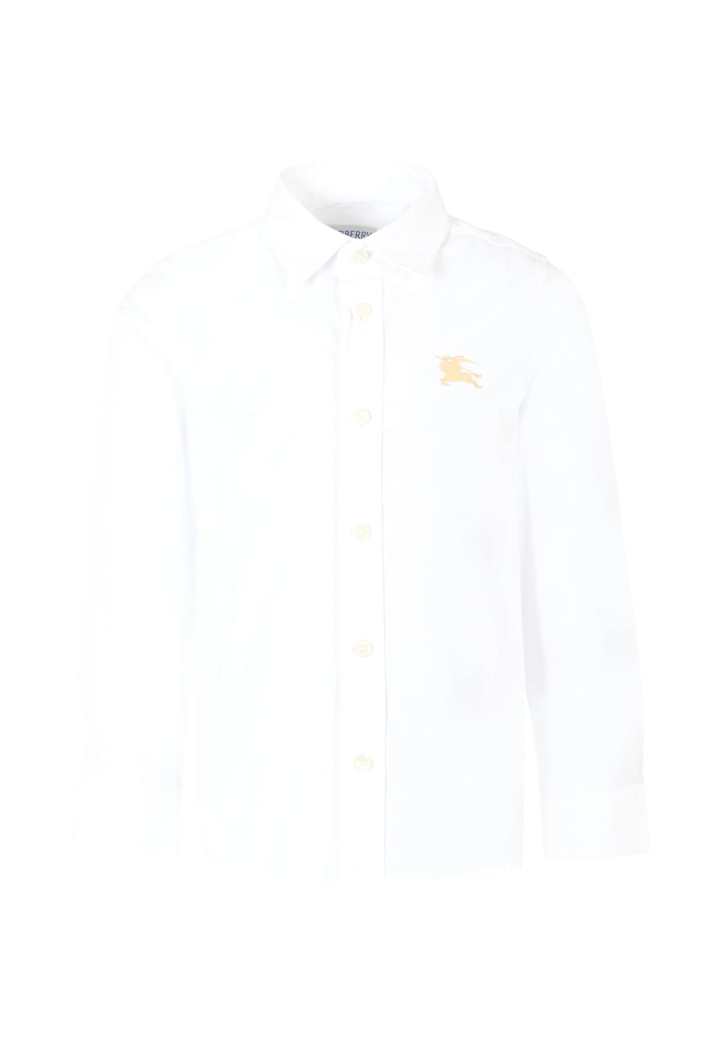 Burberry White Shirt For Boy With Beige Logo