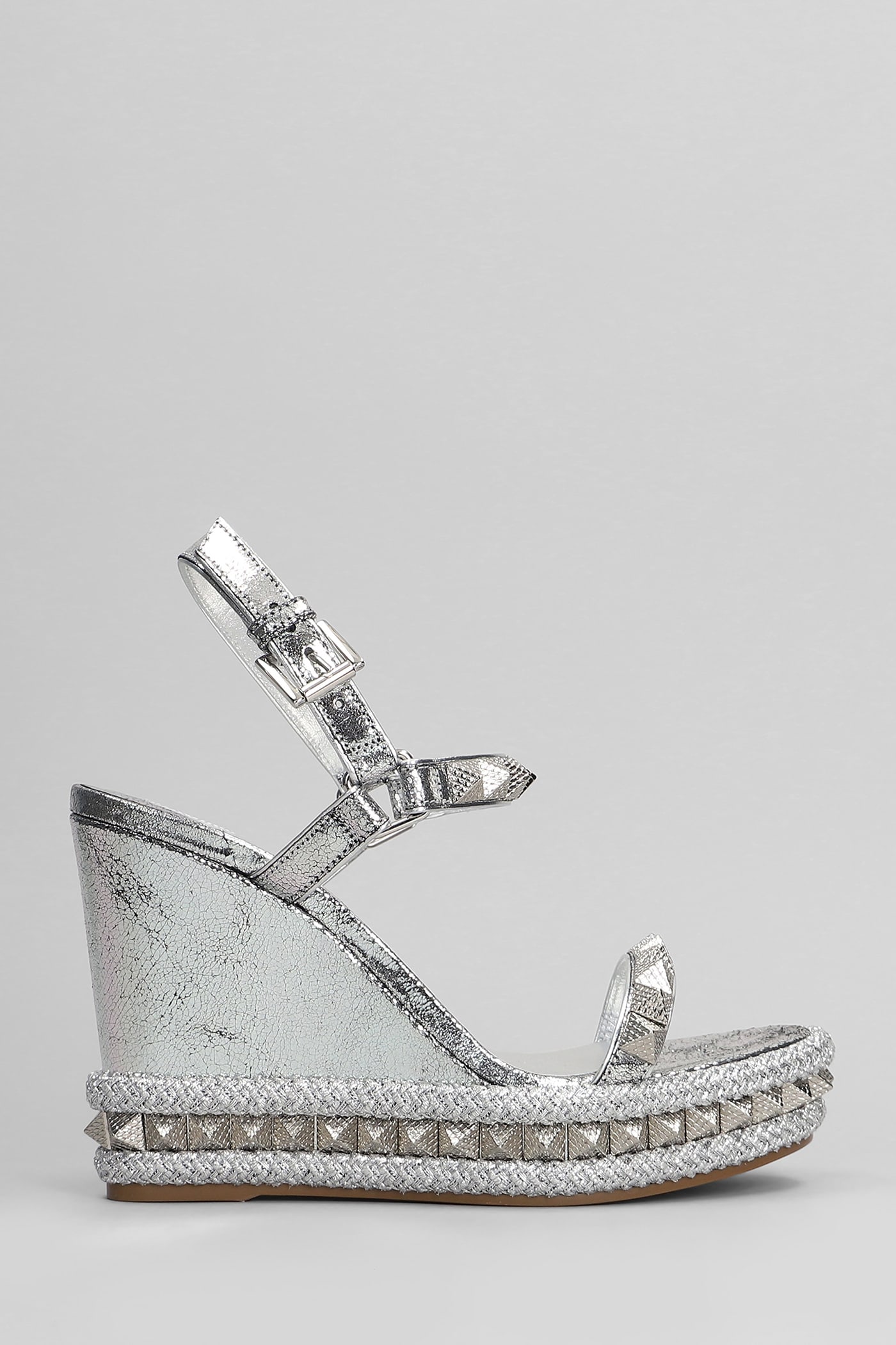 Christian Louboutin Pyraclou 110 Sandals In Silver Leather