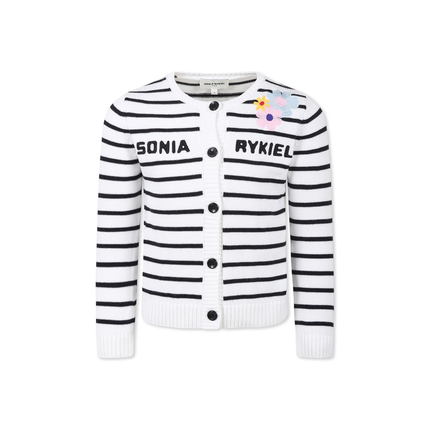 Rykiel Enfant White Cardigan For Girl With Logo