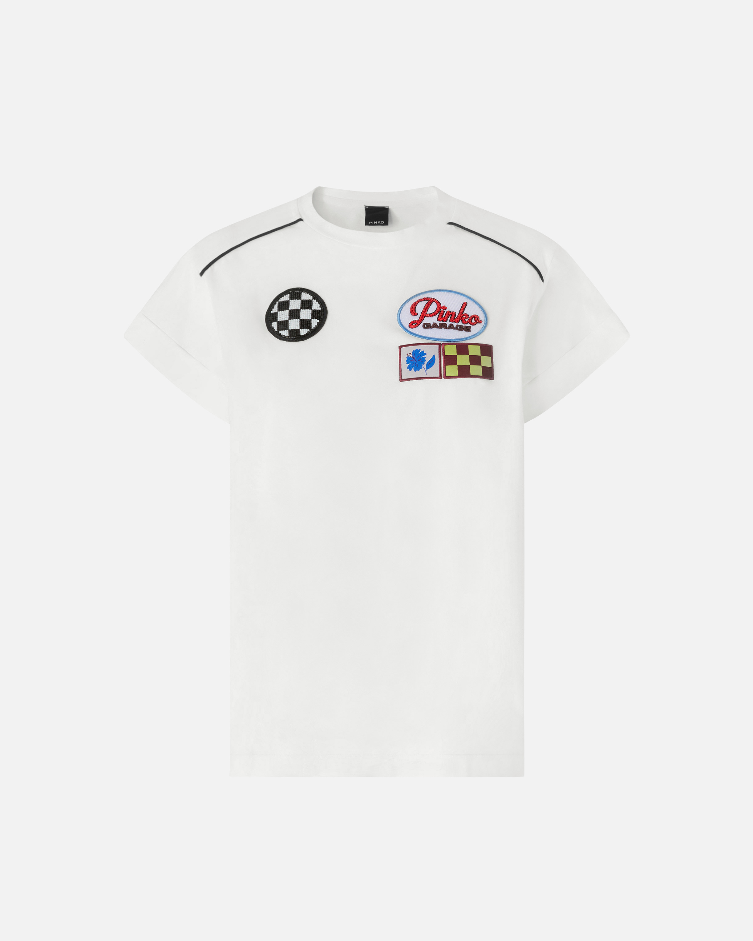 Pinko, T-shirt racing PINKO GARAGE, Blanc-blanche-neige, XS