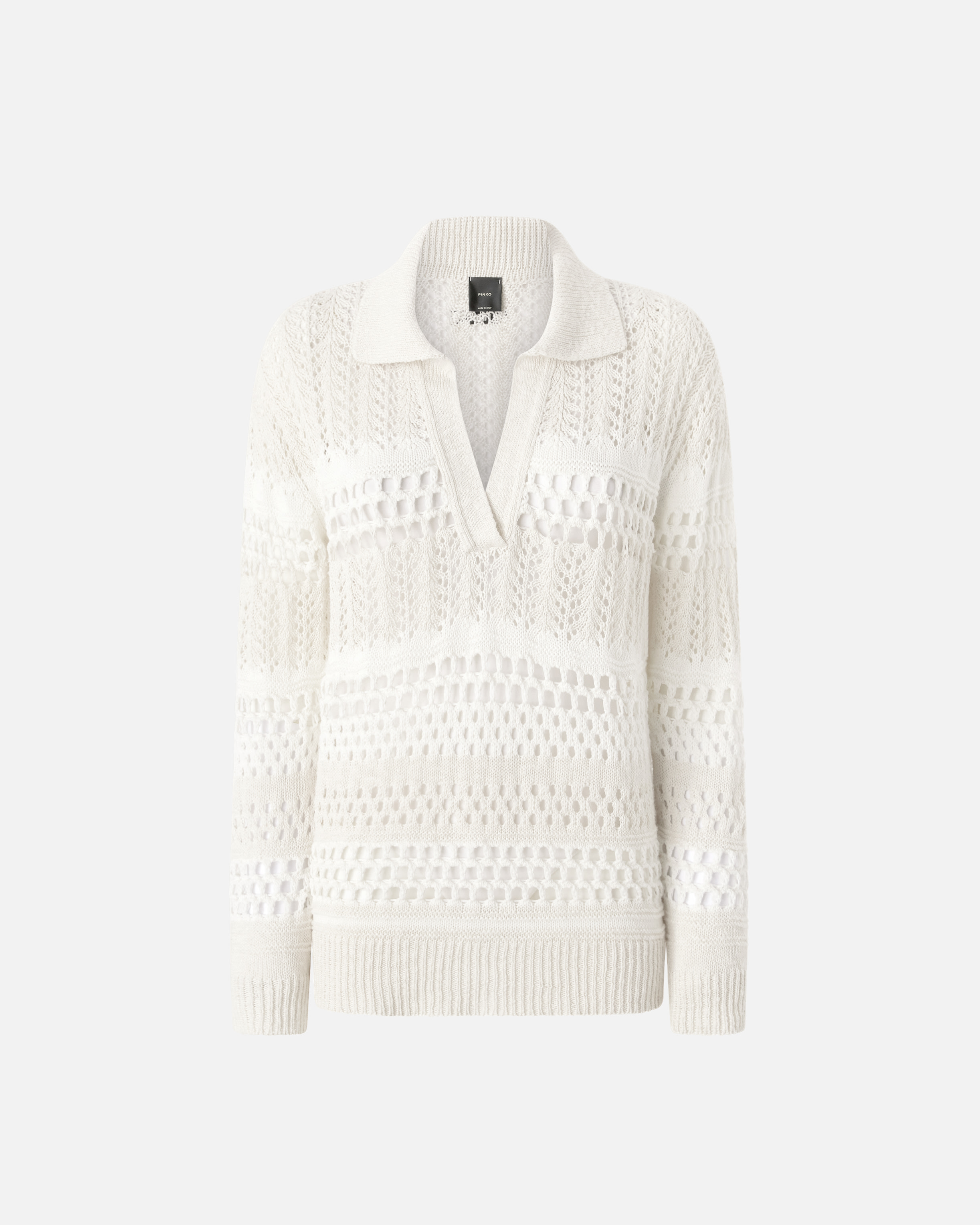 Pinko, Pull ajouré en coton à col polo, Blanc/blanc, XXS