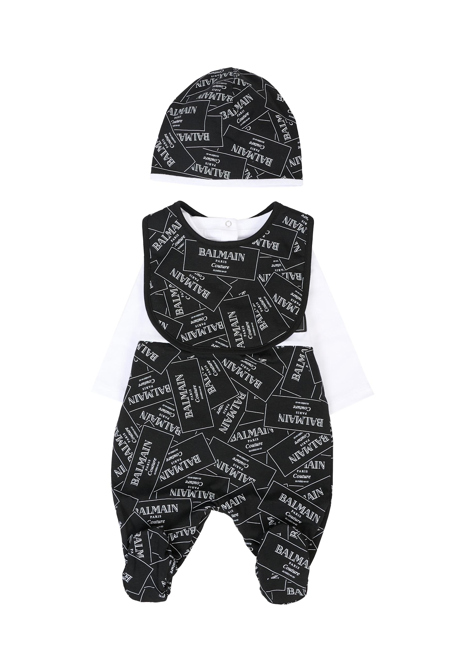 Balmain Black Babygrow Set For Babykids With Logo