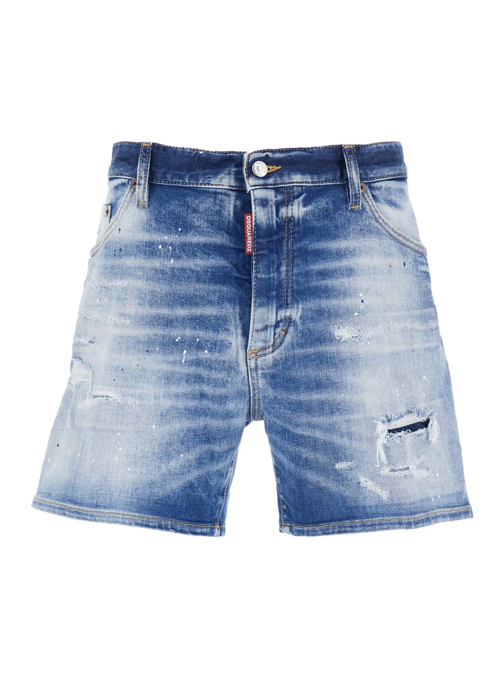 Dsquared2 Blue Jeans With Distressed Effect And Logo Patch On The Back In Denim Man