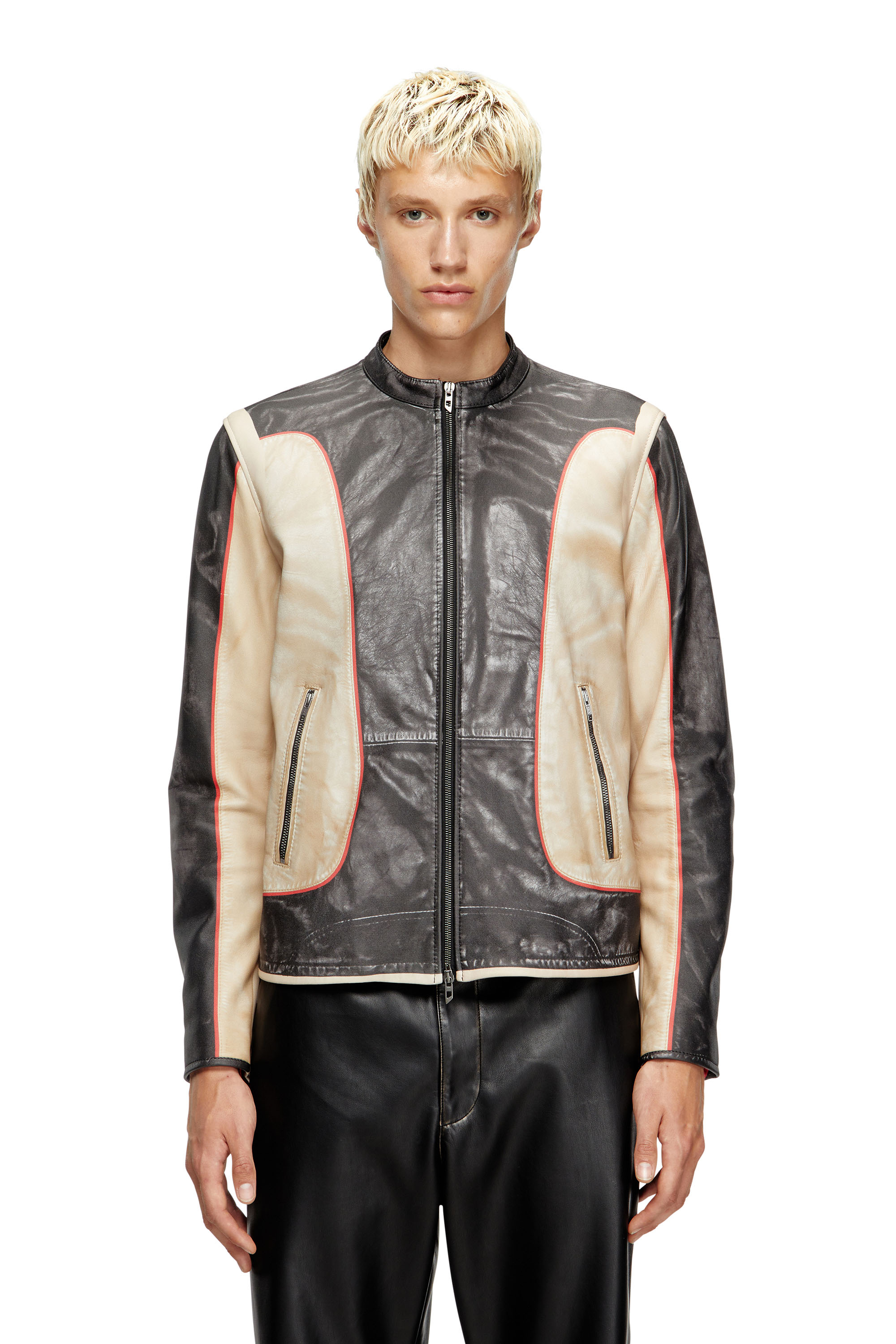 Diesel - Trompe l'oeil-effect leather biker jacket - Leather jackets - Man - Multicolor