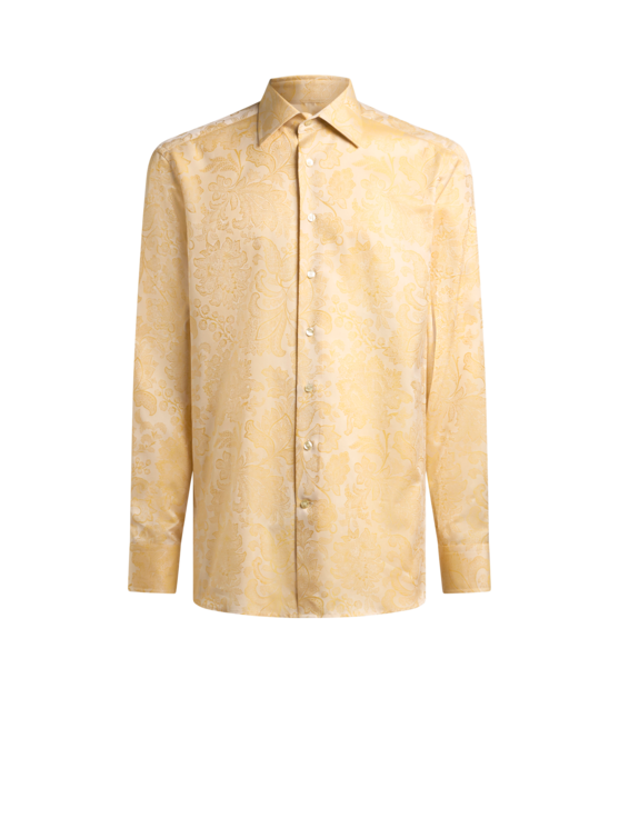 Etro, Chemise En Jacquard De Coton, Homme, Jaune, Taille 46