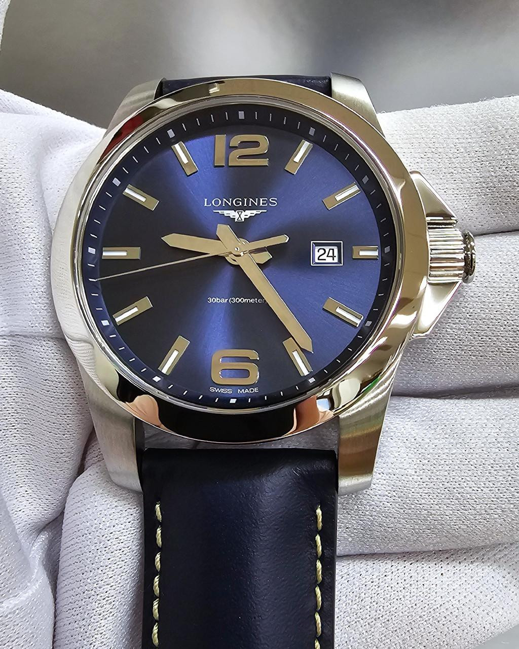 LONGINES Conquest Quartz 43 MM Blue Dial Leather Men's Watch L37604960 / L3.760.4.96.0