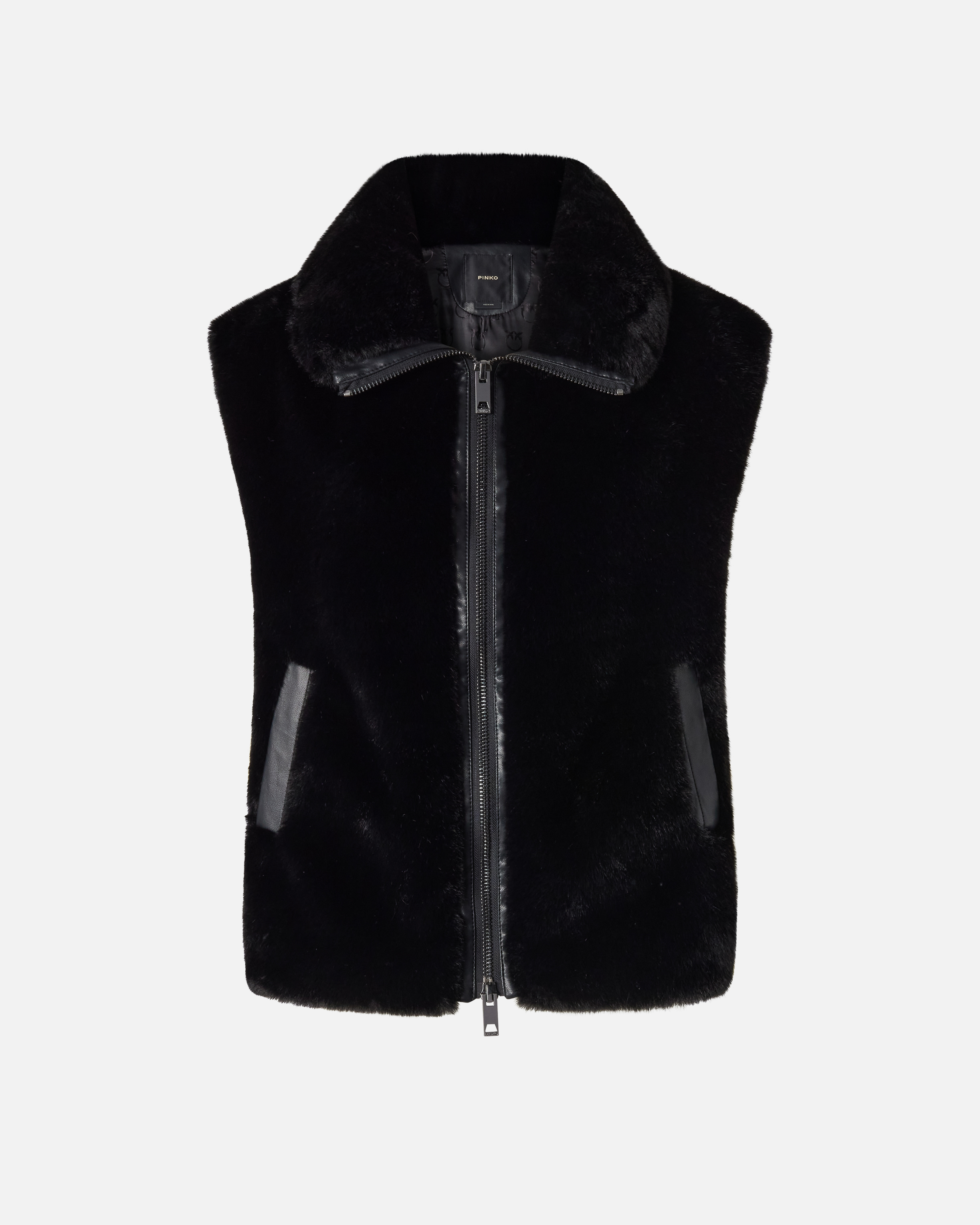 Pinko, Hooded crystal nylon down jacket, Noir limousine, 50