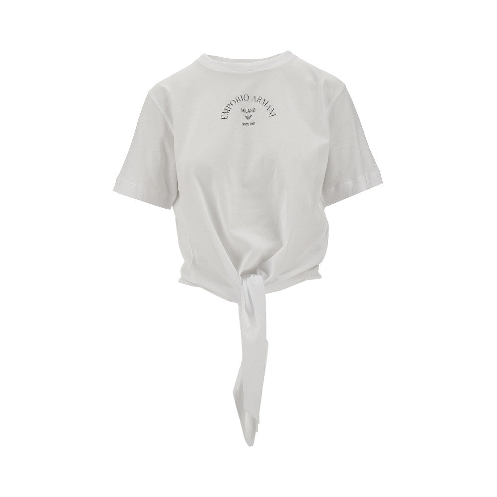 EMPORIO ARMANI Organic cotton T-shirt with knotted detail Woman