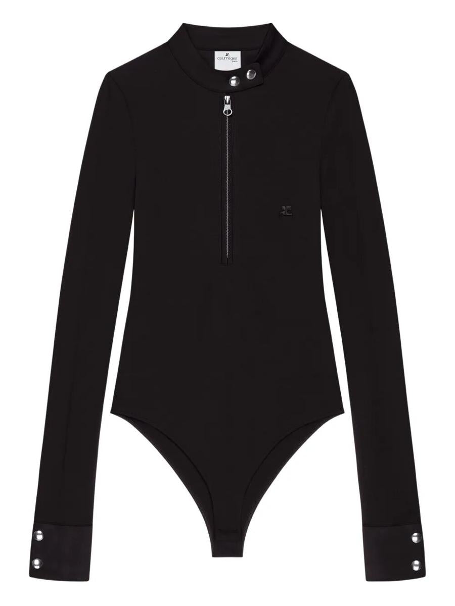 Courrèges 机车风绉纱针织拉链连体衣