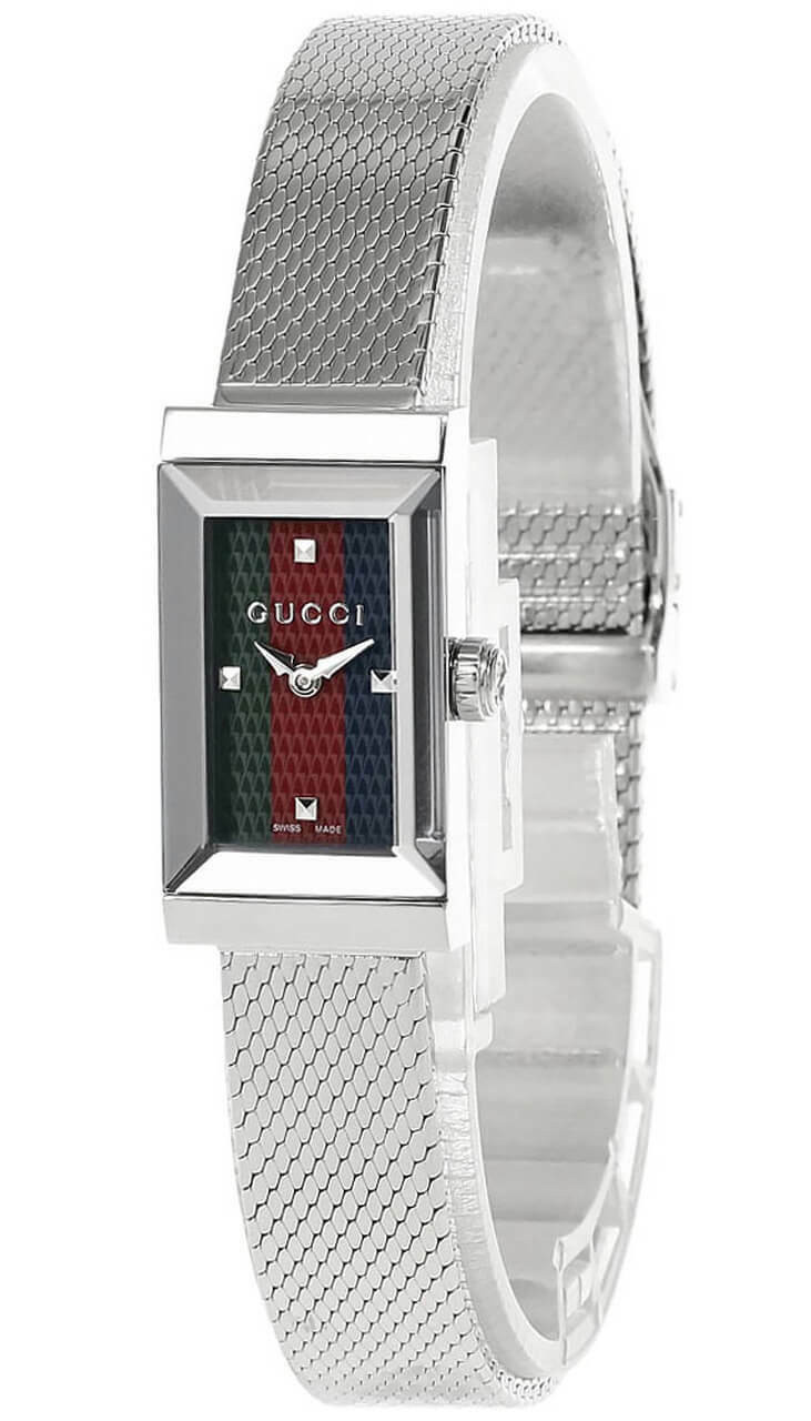 GUCCI G-Frame 14x25MM SS Green/Red/Blue Dial Women's Watch YA147510