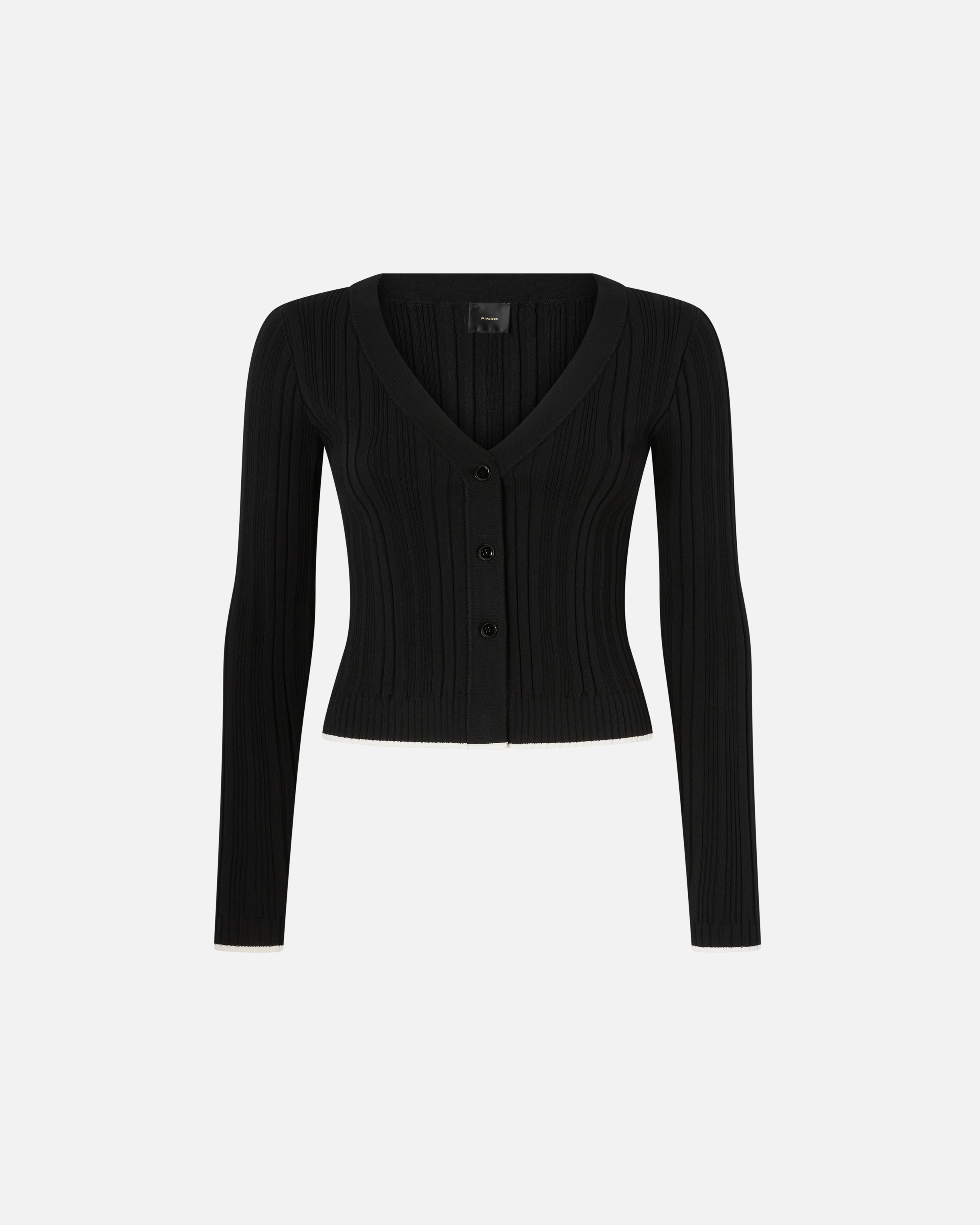 Pinko, Ribbed V-neck cardigan, Noir limousine, XS