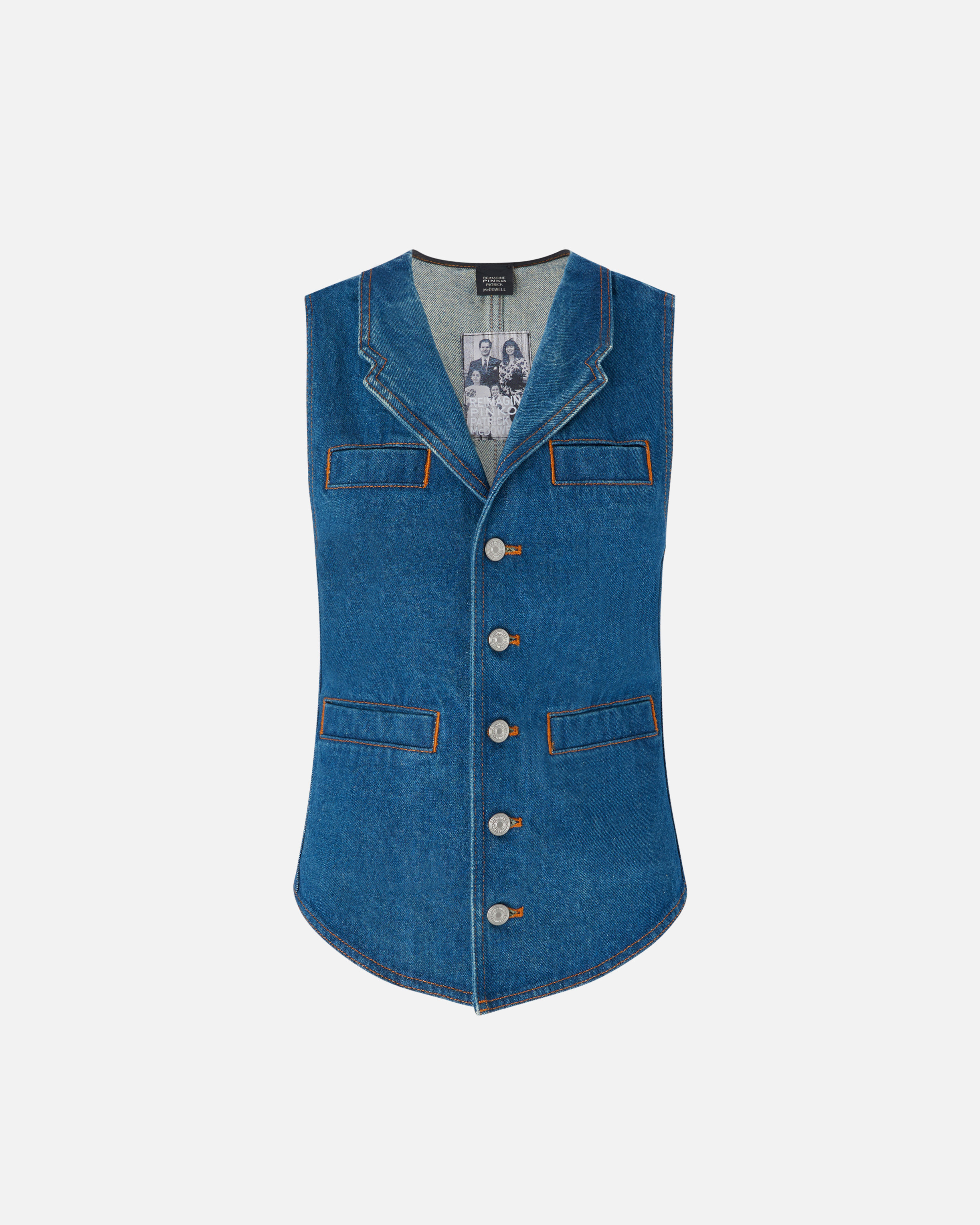 Pinko, Gilet ajusté en denim Reimagine PINKO X Patrick McDowell, Délavage rinse, XS
