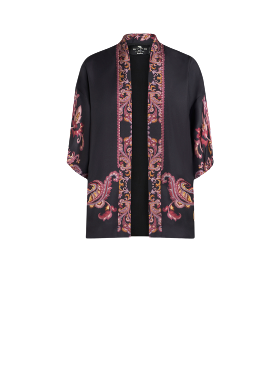 Etro, Kesa En Twill De Soie À Imprimé Placé, Femme, Noir, Taille XL