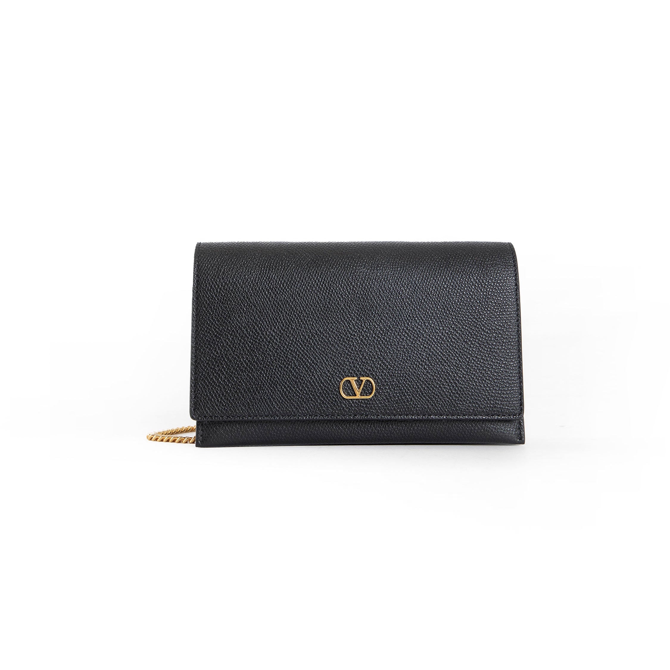 VLogo Grainy Leather Wallet with Chain