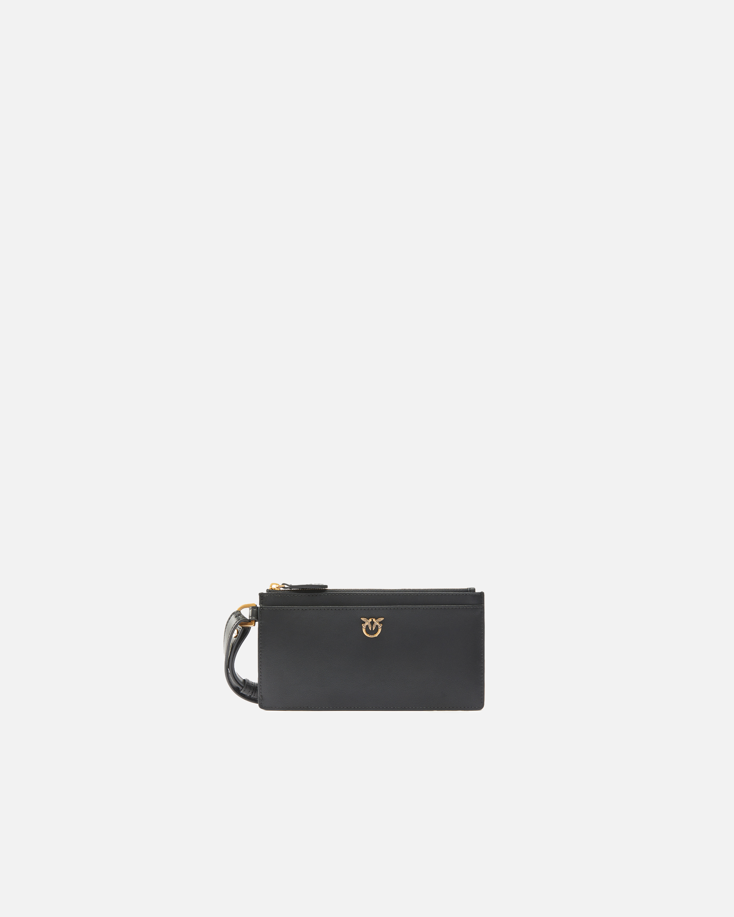 Pinko, Porte-cartes rectangulaire en cuir avec dragonne, Noir-vieil or, U
