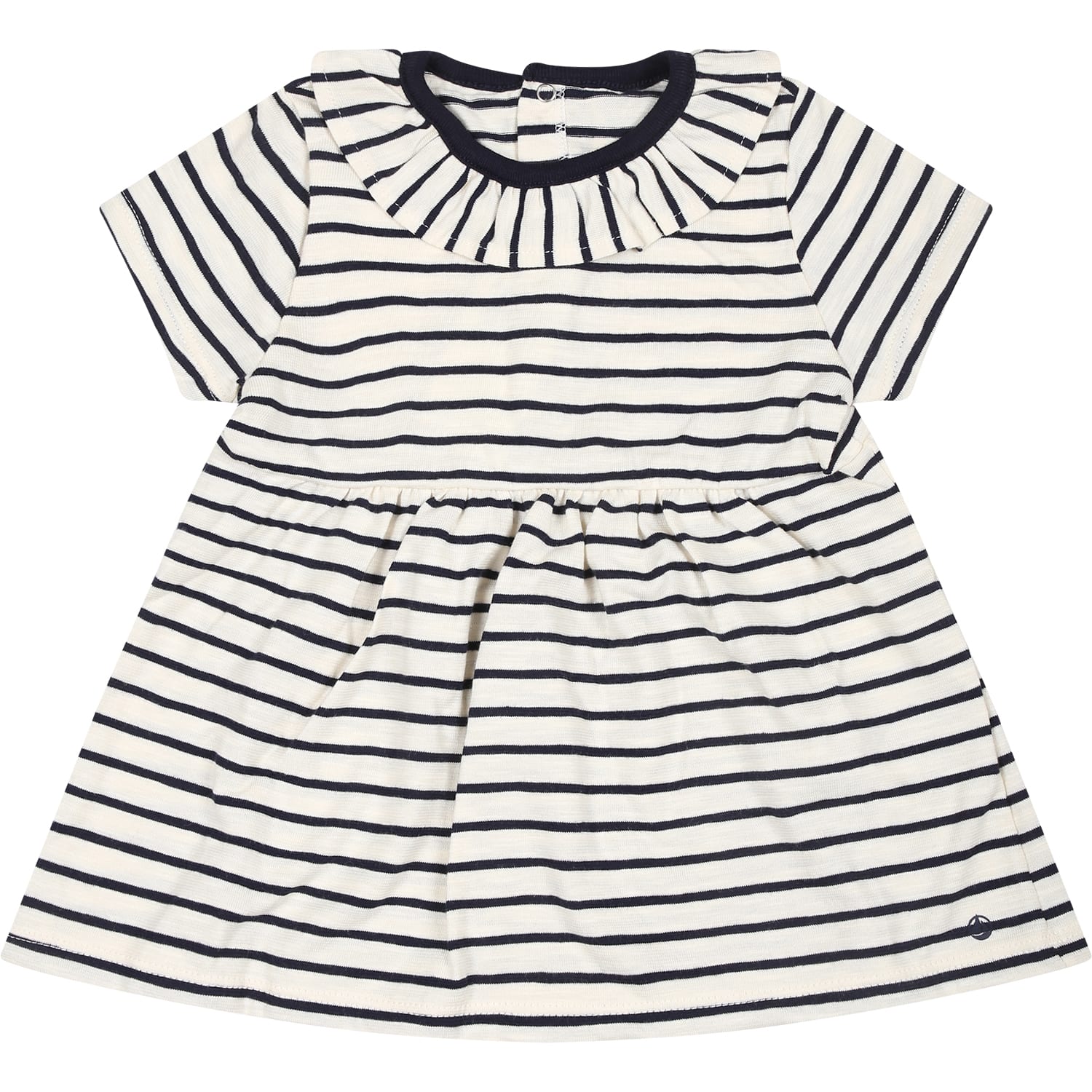 Petit Bateau Ivory Dress For Baby Girl With Blue Stripes