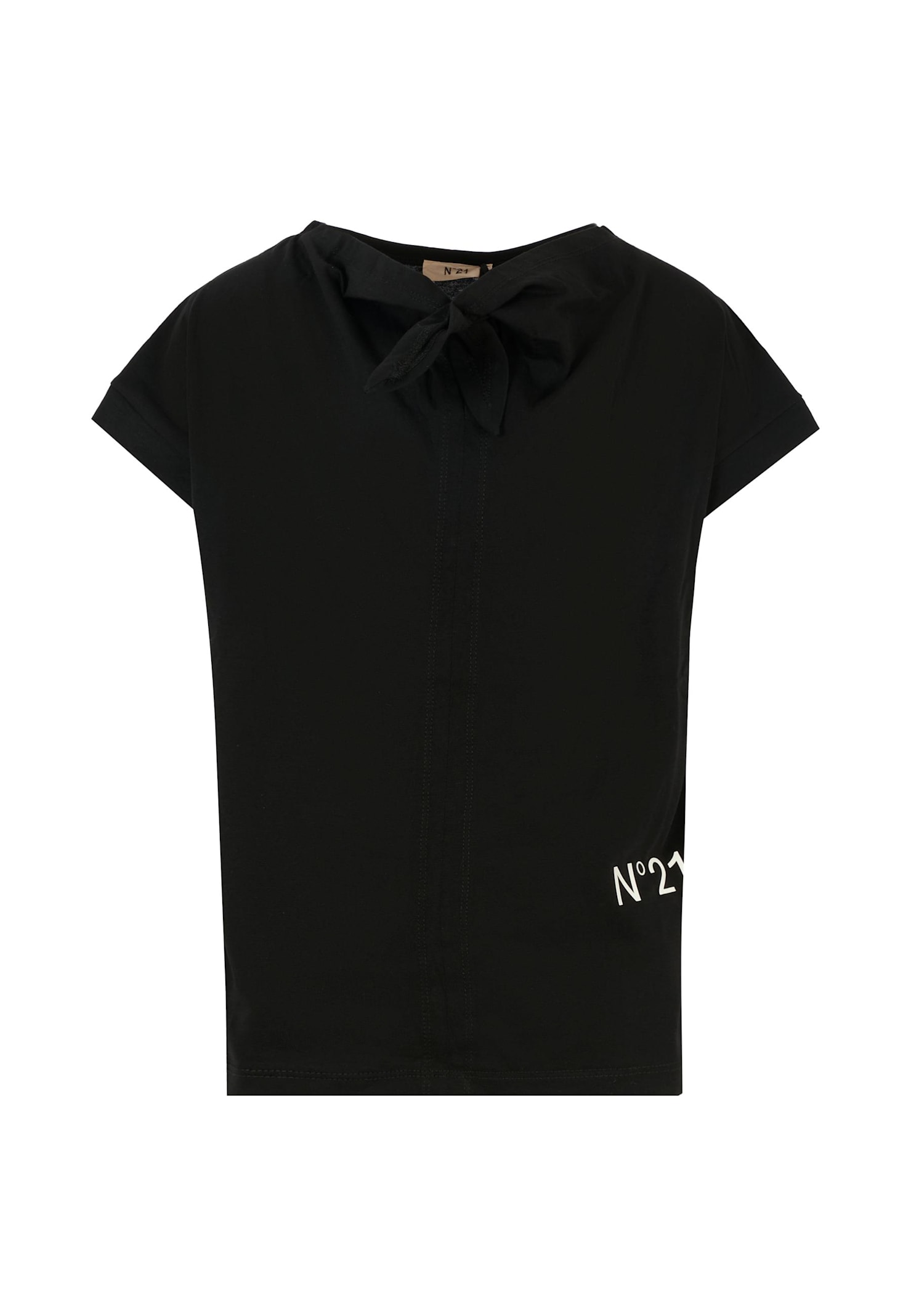 N.21 Black T-shirt For Girl With Logo