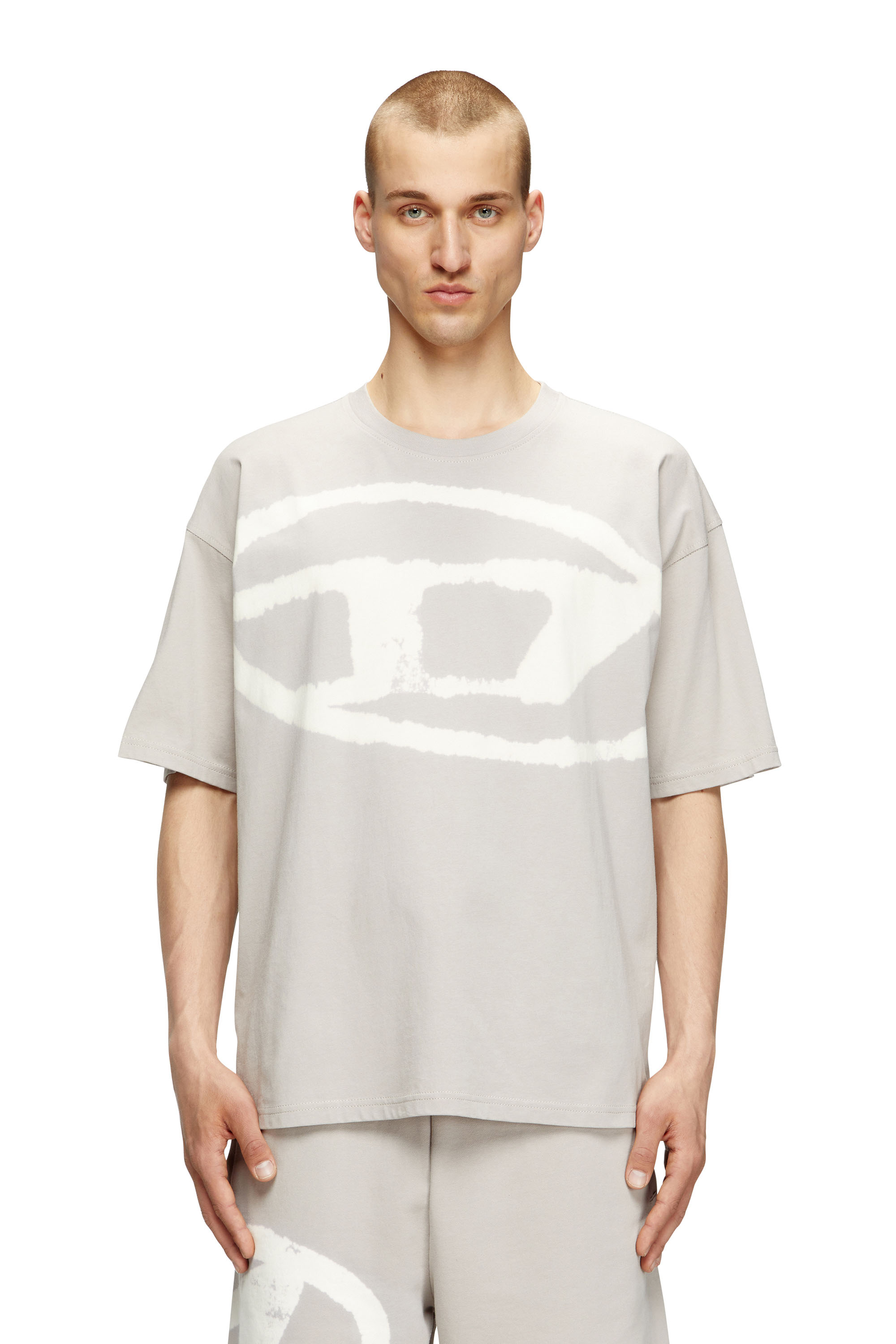 Diesel - T-shirt with bleached Oval D logo - T-Shirts - Man - Grey