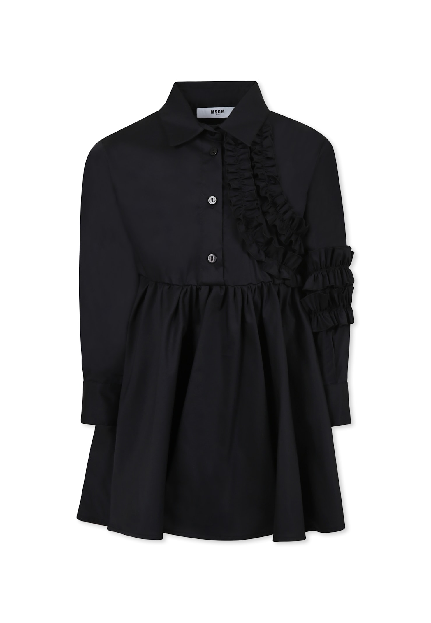 MSGM Black Dress For Girl With Logo